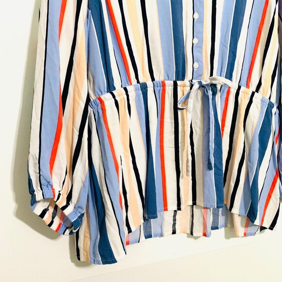 Lane Bryant Size 20 Striped Peplum Button-Front Rayon Blouse With Long Sleeves - Picture 6 of 11